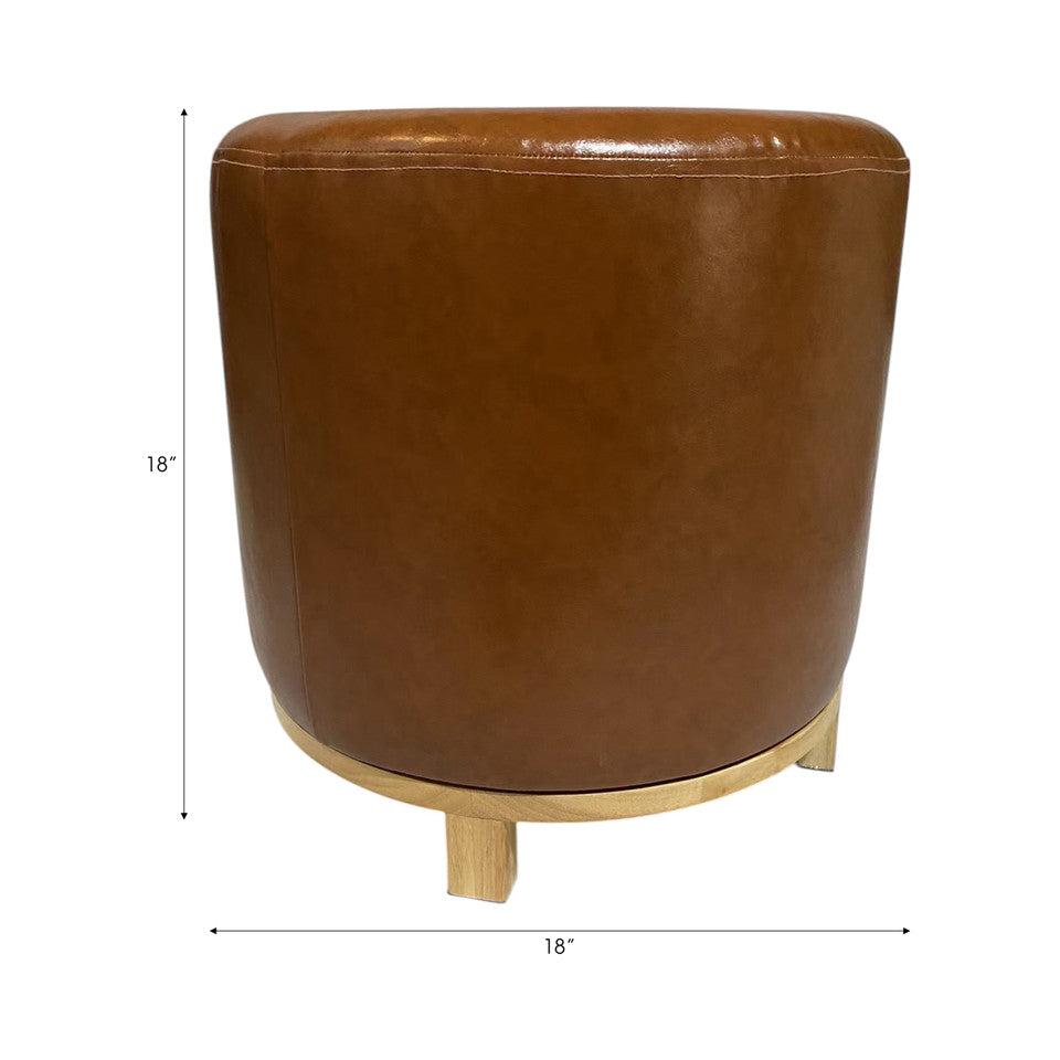 Faux Leather Ottoman with Wood Base, Brown
