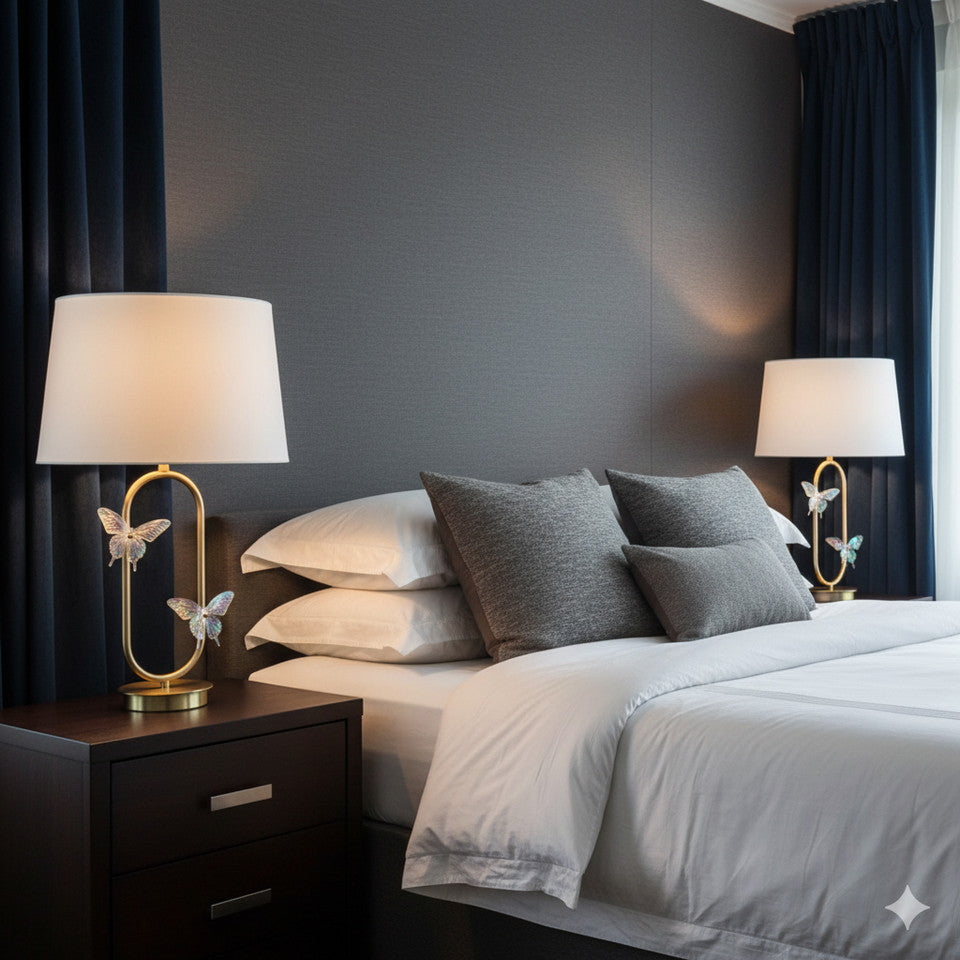 Metal Table Lamp With Glass Butterflies