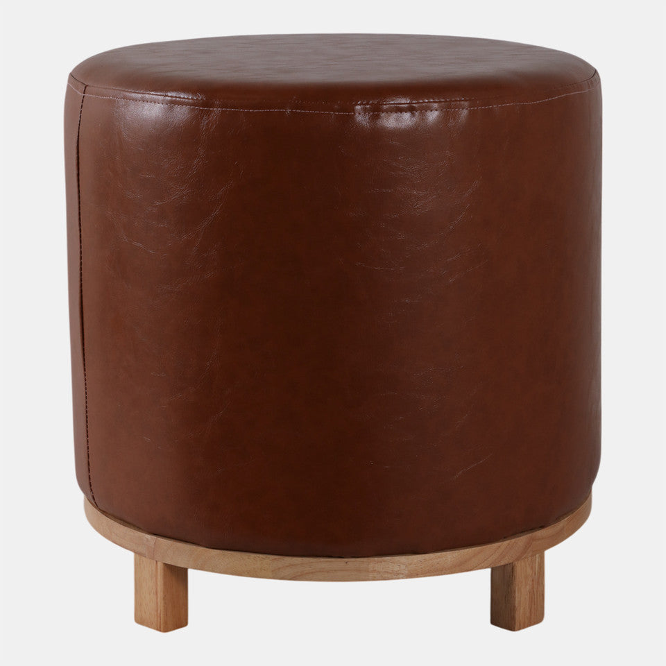 Faux Leather Ottoman with Wood Base, Brown