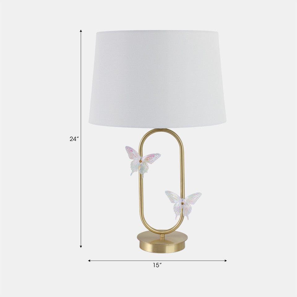 Metal Table Lamp With Glass Butterflies