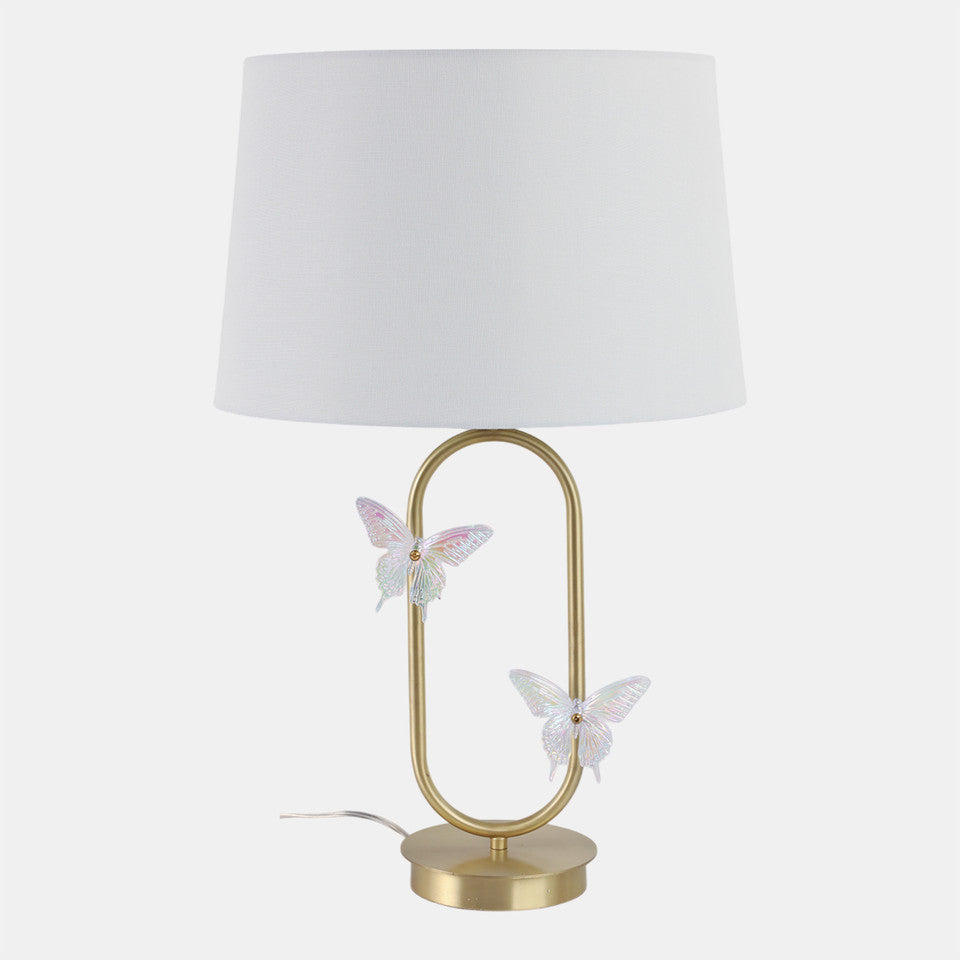 Metal Table Lamp With Glass Butterflies